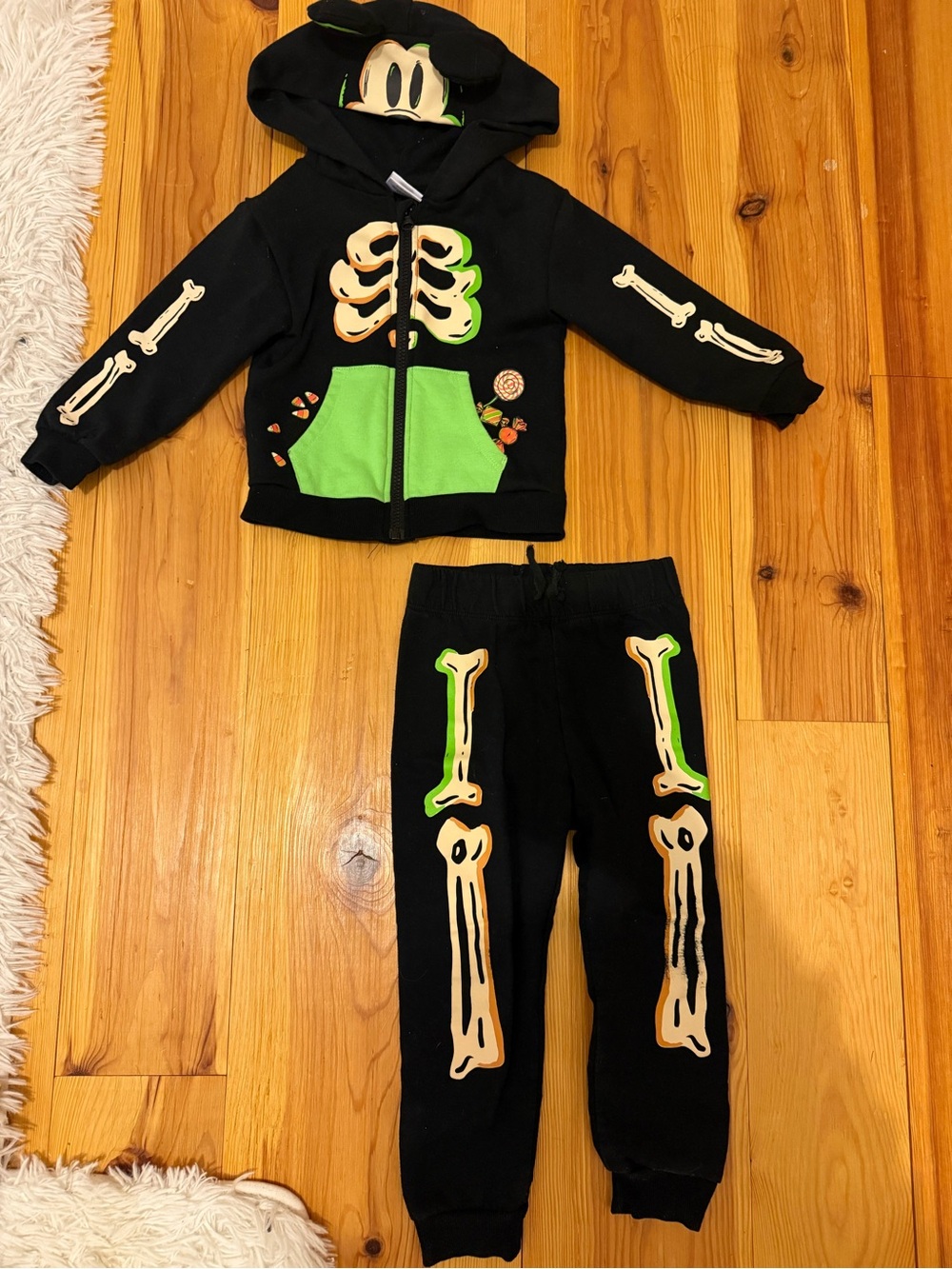 Kids Black & Green mickey mouse Skeleton Hoodie and Pants Costume